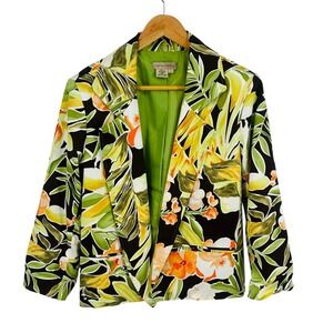 Transitions‎ Womens Floral Tropical Blazer Jacket Green Orange Black Size Large